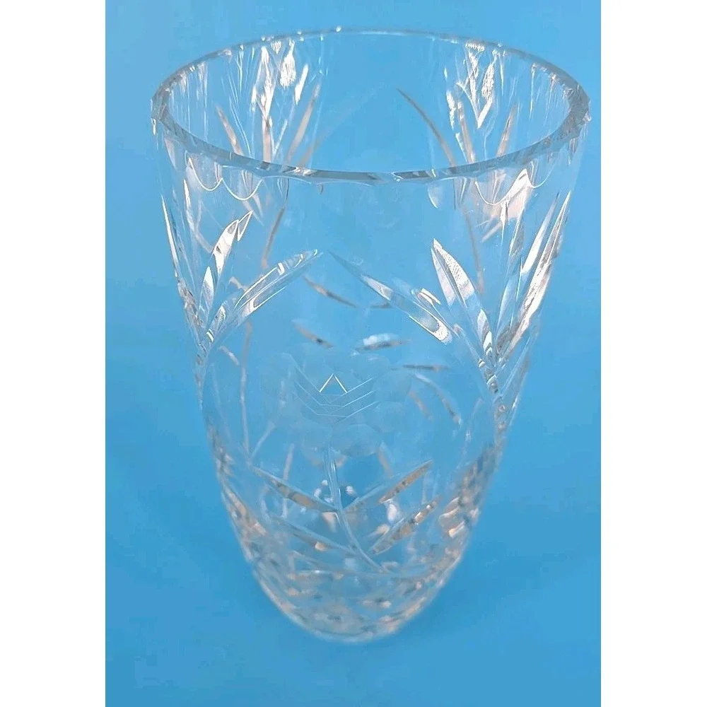 RARE VTG VEGA Fine‎ Lead Crystal Vase - Flower Peony Design by American Cut